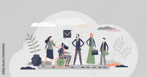 HR Diversity as various recruitment candidates queue tiny persons concept