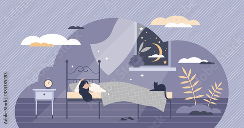 Good night sleep and sweet dreams as healthy relaxation tiny person concept