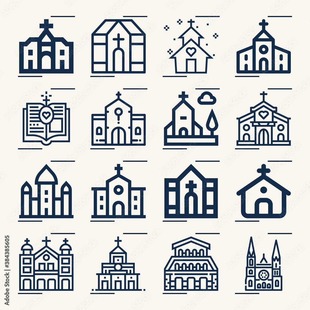 Fototapeta premium Simple set of divine service related lineal icons.
