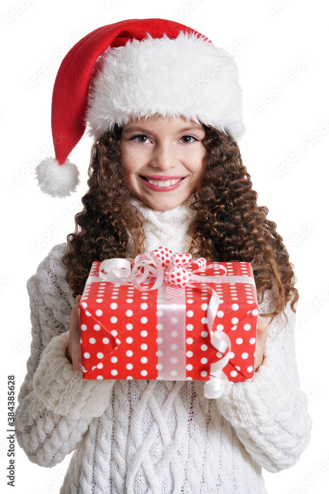 Portrait of smiling little girl with Christmas present Portrait of smiling little girl with Christmas present
