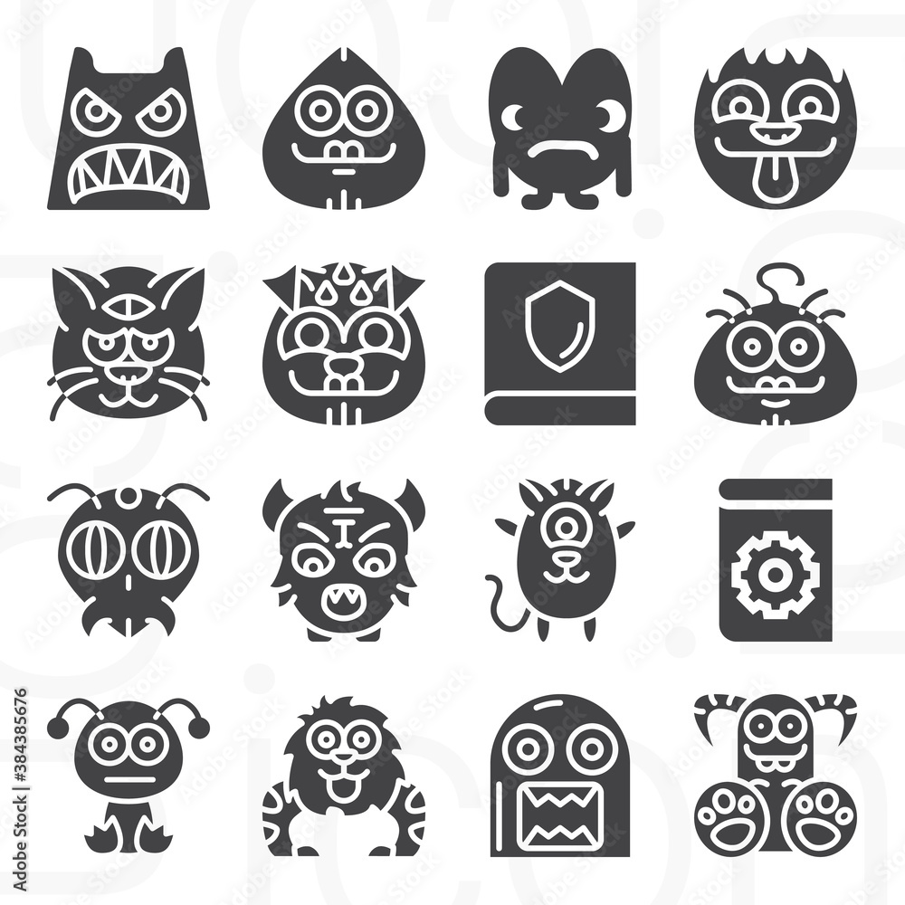 16 pack of monstrous  filled web icons set