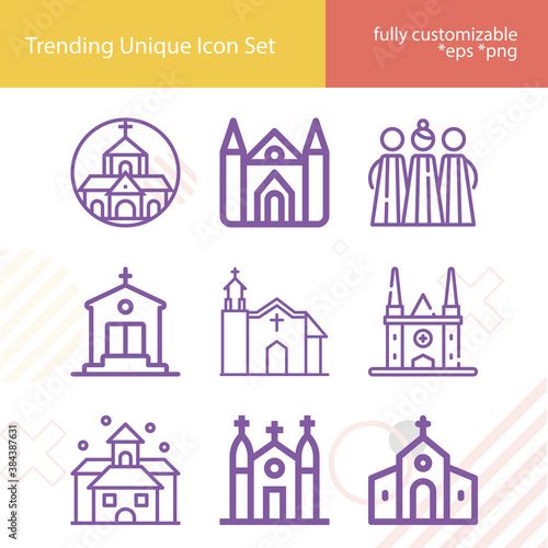Simple set of parish related lineal icons.