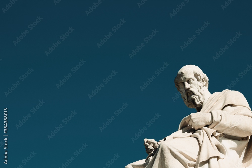 Statue of the ancient Greek philosopher Plato in Athens, Greece.