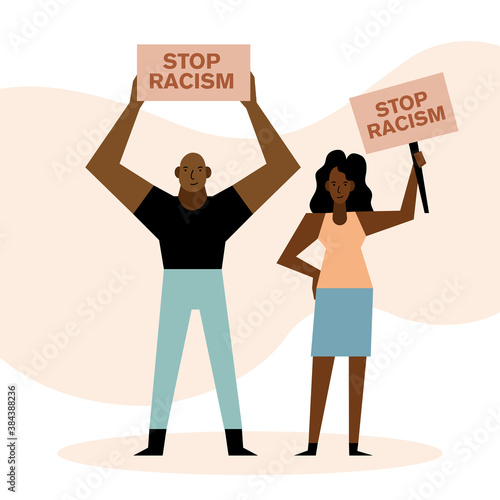 Black lives matter stop racism banners woman and man vector design © Gstudio
