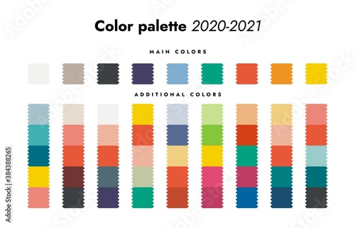 Color palette. Fall-winter 2020 fashion trendy colorful swatch forecast, main and additional color scheme. Vector set image colored trend fashion background