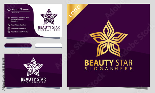 Minimalist elegant beauty flower star with line art style logo design inspiraton, business card photo