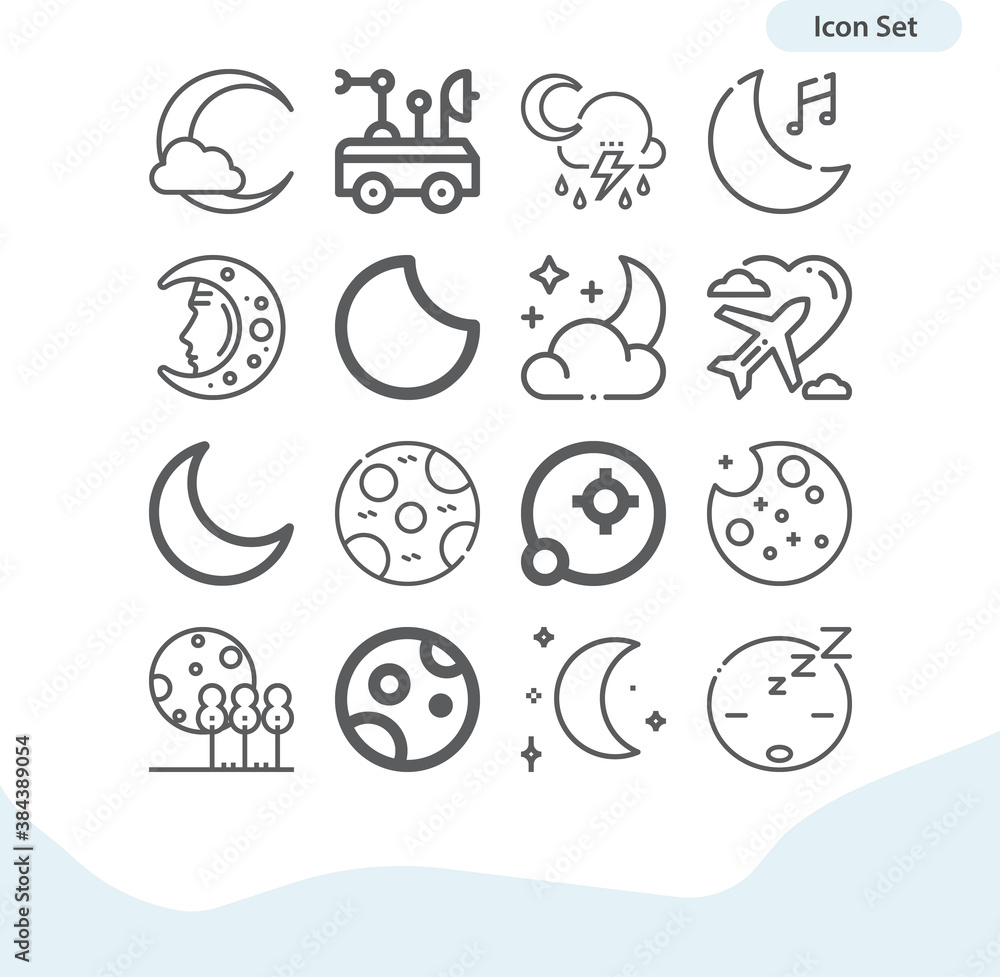 Simple set of lunar month related lineal icons.