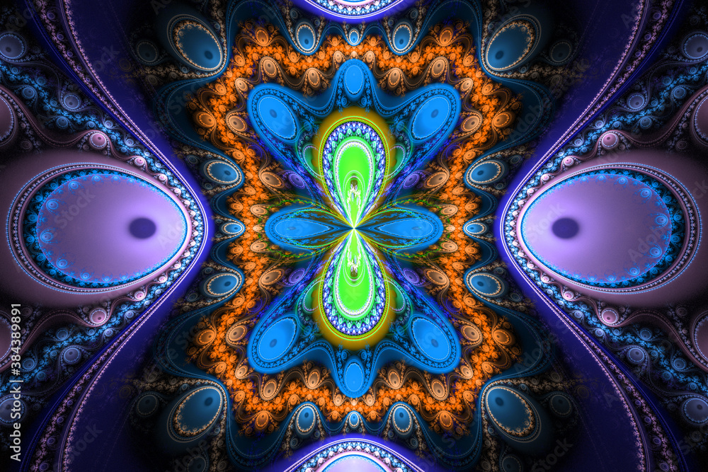 Obraz premium Beaufiful fractal hd wallpaper background logo blue shapes geometric pattern music waves explosion universe yolo.