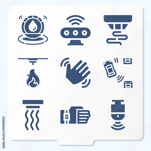 Simple set of 9 icons related to mine detector