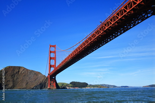 Famous Golden Gate Bridge in San Francisco. The Golden Gate Bridge is a suspension bridge spanning the Golden Gate connecting San Francisco bay and pacific ocean