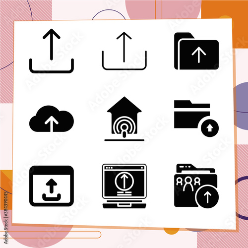 Simple set of 9 icons related to upload