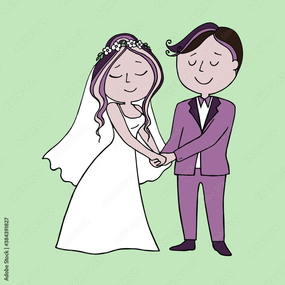 Wedding. Bride and groom. vector illustration with funny people on a wedding theme. Color wedding illustration. Wedding. Bride and groom. vector illustration with funny people on a wedding theme. Color wedding illustration.