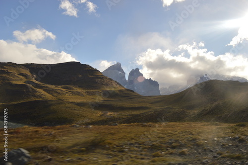 Hiking around the stunning but dramatic Torres del Paine National Park in Patagonia, Chile photo