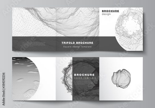 Vector layout of square covers templates for trifold brochure, flyer, magazine, cover design, book design, cover. Abstract 3d digital backgrounds for futuristic minimal technology concept design.
