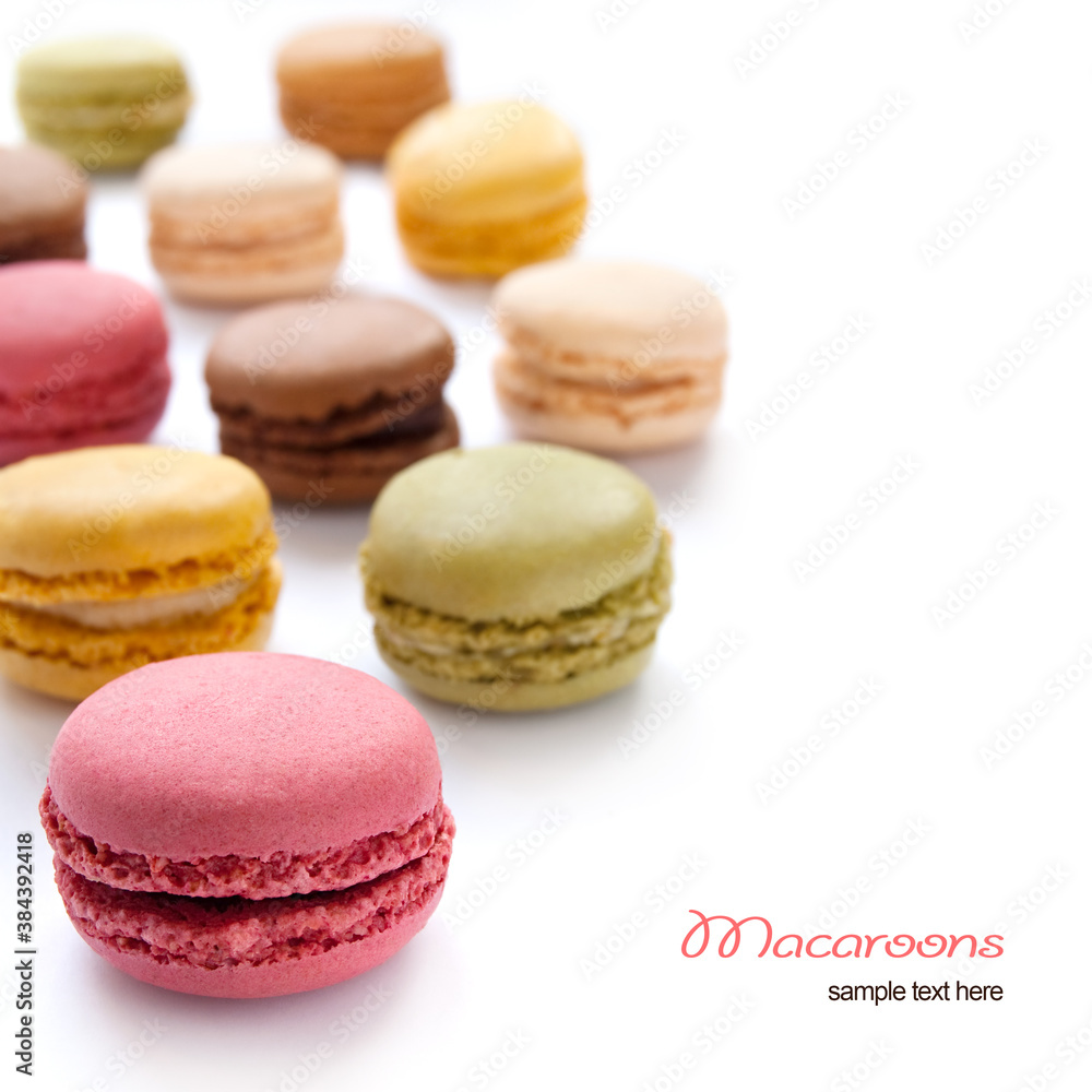 Fototapeta premium Colorful French Macarons on the white background