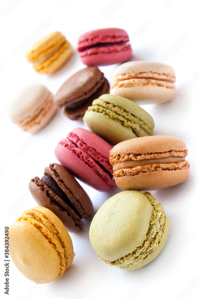 Colorful French Macarons on the white background Colorful French Macarons on the white background