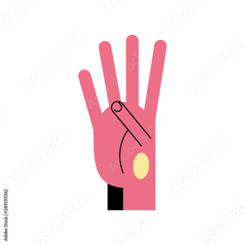 hand sign language four number line and fill style icon vector design