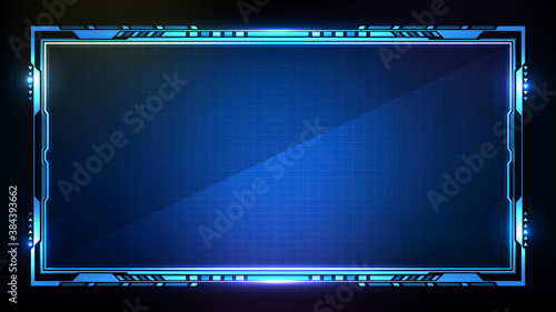 abstract futuristic background of blue glowing technology sci fi frame hud ui