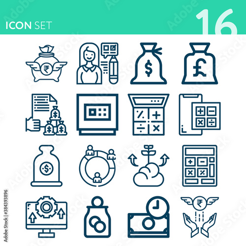 Simple set of 16 icons related to enterprise