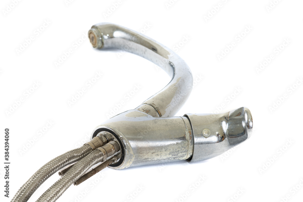 faucet clogged with limescale as a result of poor maintenance in the kitchen faucet clogged with limescale as a result of poor maintenance in the kitchen
