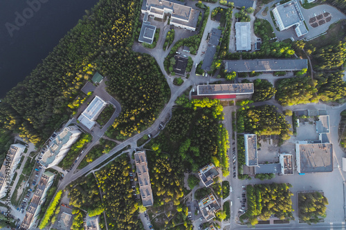 Aerial Townscape of Town Poliarnye Zori located in Northwestern Russia