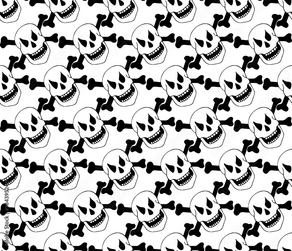 Fototapeta premium Seamless pattern in Doodle style. Illustration on the theme of Halloween. Image with skulls and bones