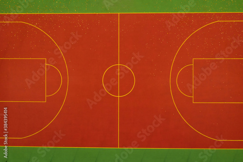 Top view on public city basketball court. Aerial view.