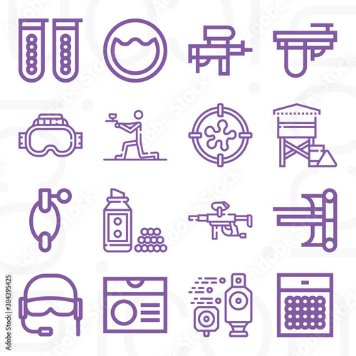 16 pack of paintball  lineal web icons set