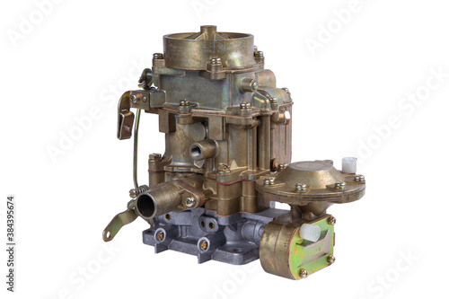 new Russian-made car carburetor on a white background