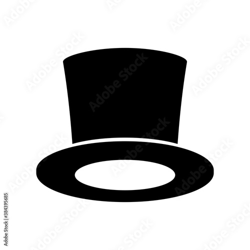 Black Top Hat icon isolated on white background. Cylinder gentleman hat, broad-brimmed magic hat. Stylish men accessory icon. Vector illustration