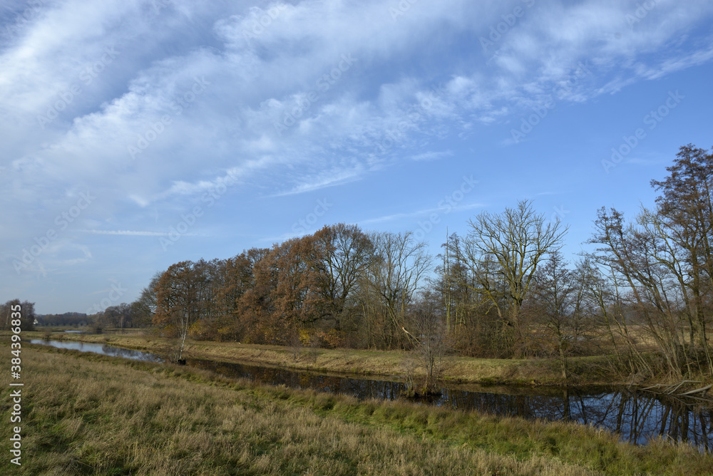 Nature reserve with lakes in sunny weather near Paderborn, NRW