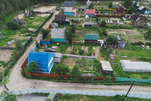 Aerial Townscape of Suburban Village Cheremushki located in Northwestern Russia on the Kola Peninsula near the town Kandalaksha photo