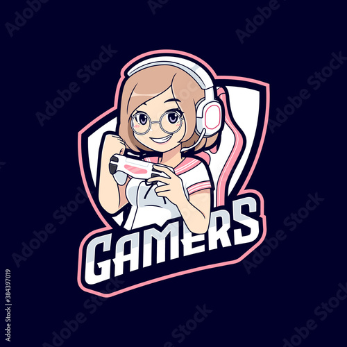 WebKawaii female anime gamer character esport logo template