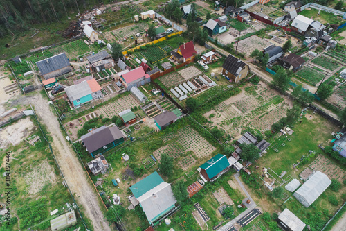 Aerial Townscape of Suburban Village Cheremushki located in Northwestern Russia on the Kola Peninsula near the town Kandalaksha