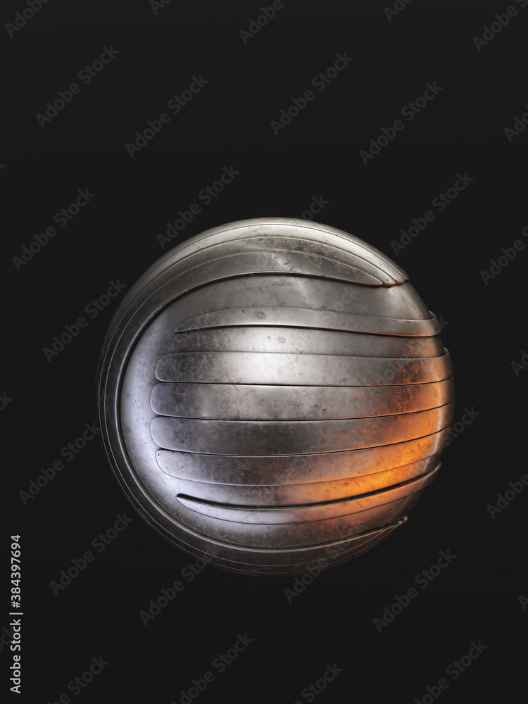 Abstract metal ball isolated on black background, 3d rendering