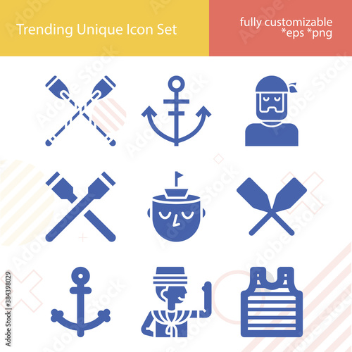 Simple set of navy man related filled icons.
