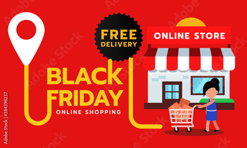 Black friday sale, free delivery for online shopping. Vector illustration
