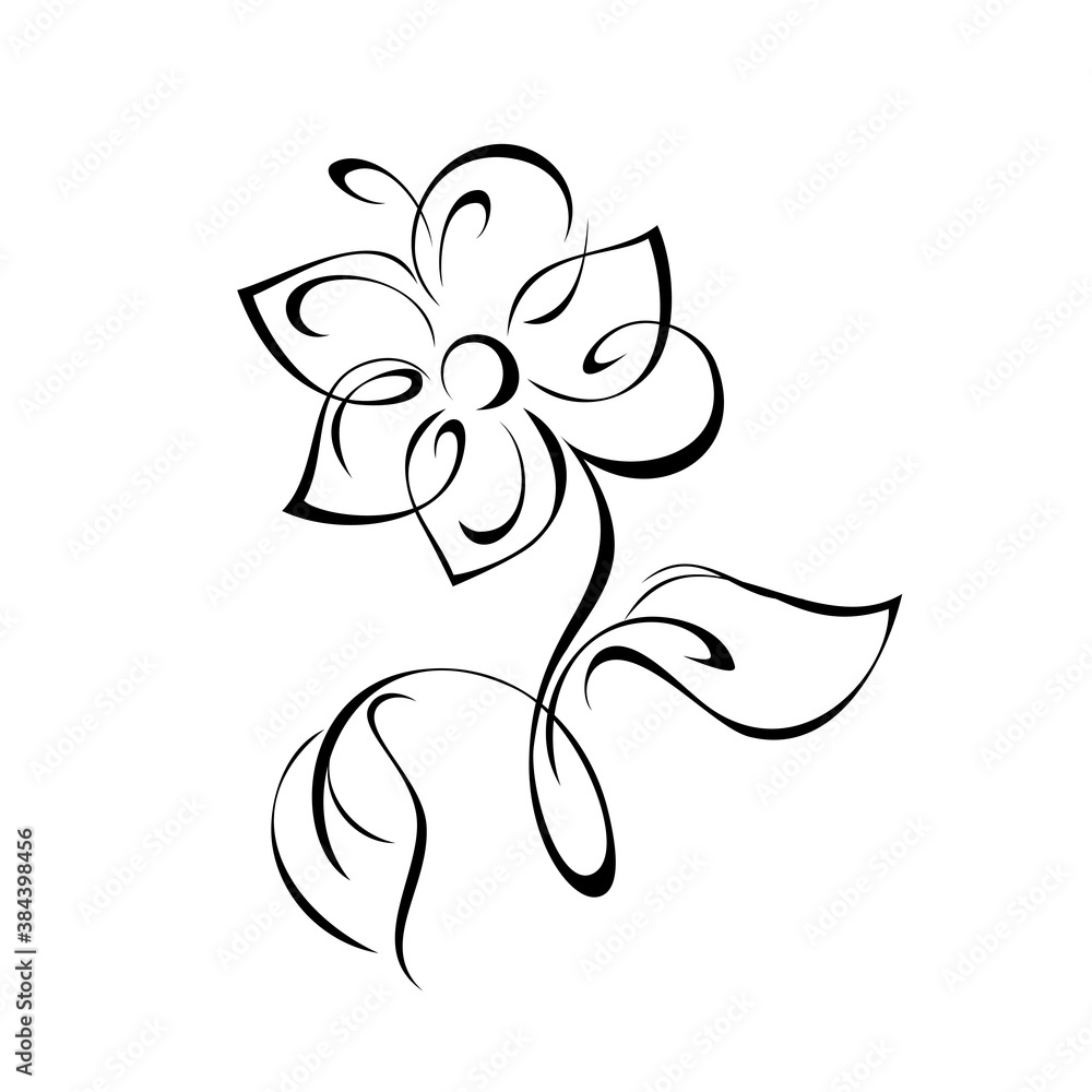 ornament 1323. stylized flower on a short stem with leaves in black lines on a white background ornament 1323. stylized flower on a short stem with leaves in black lines on a white background