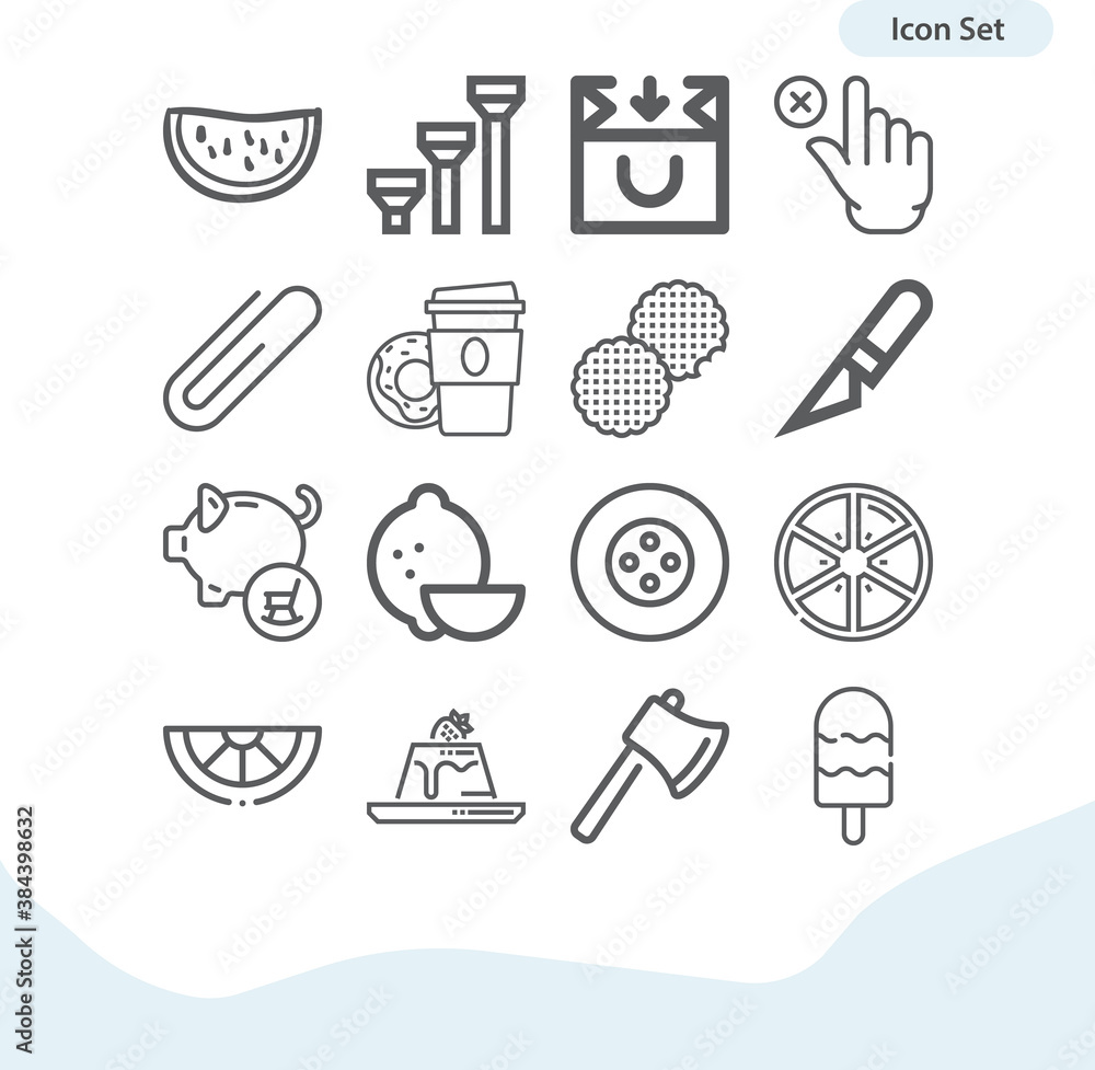 Fototapeta premium Simple set of cut related lineal icons.