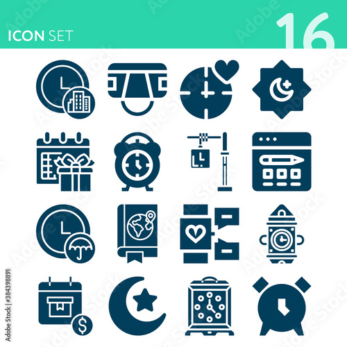 Simple set of 16 icons related to escort