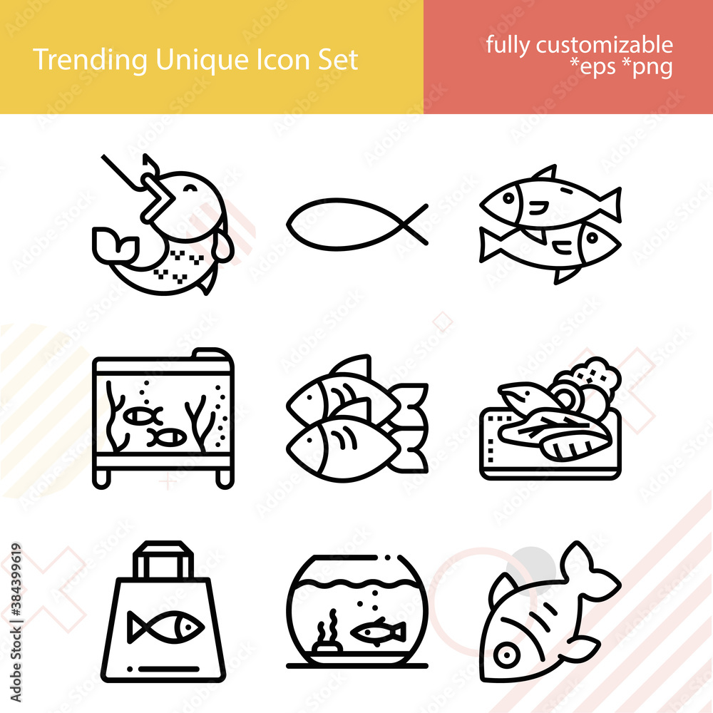 Simple set of fishes related lineal icons. Simple set of fishes related lineal icons.