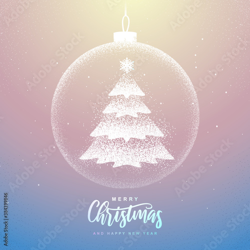 Winter seasonal holiday Christmas background. Christmas greeting card with snow globe and Christmas tree inside. Vector illustration