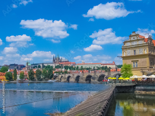 View on city on Vltava river in Prague