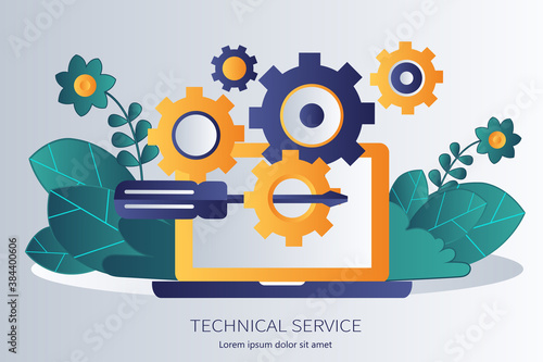 Technical service. Live support banner. Business customer care service concept. Icon for contact us, support, help, phone call and website click. Flat vector illustration.