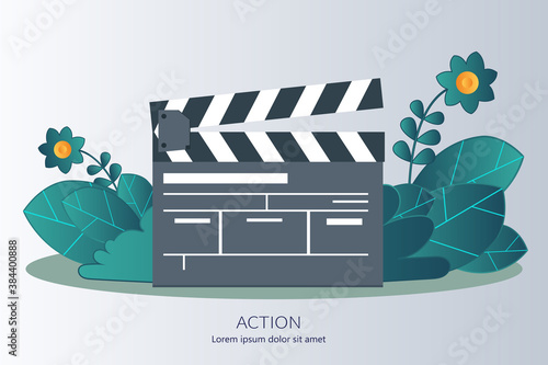 Clapper board action. Film clapboard. Action concept for business. Flat vector illustration