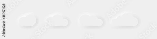 Cloud vector neumorphism web buttons in shape of clouds, data storage symbol internet illustration