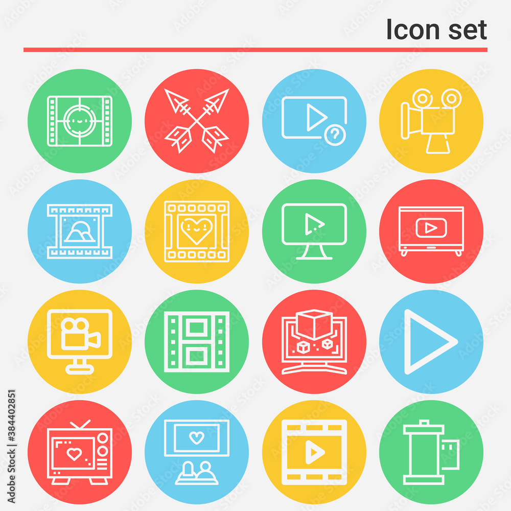 16 pack of feature film  lineal web icons set
