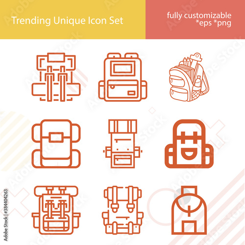 Simple set of backpack related lineal icons.