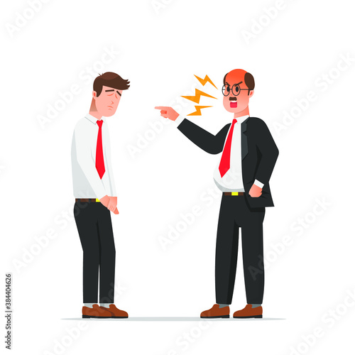 A male employee is being scolded by his boss