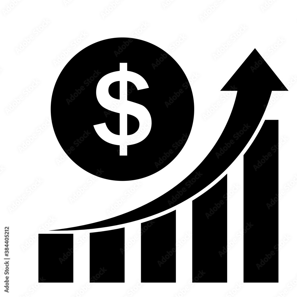 Financial growth vector icon. Financial progress arrow going up with sign dollar. Success business symbol. Vector bar chart illustration. Financial growth vector icon. Financial progress arrow going up with sign dollar. Success business symbol. Vector bar chart illustration.